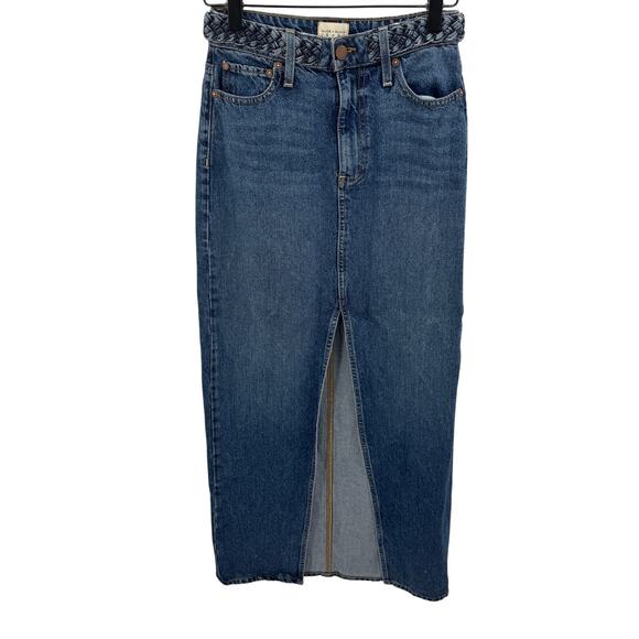 ALICE +‎ OLIVIA JEANS Rye Skirt Braided Denim Maxi Women's Size 24 Blue - Picture 2 of 9